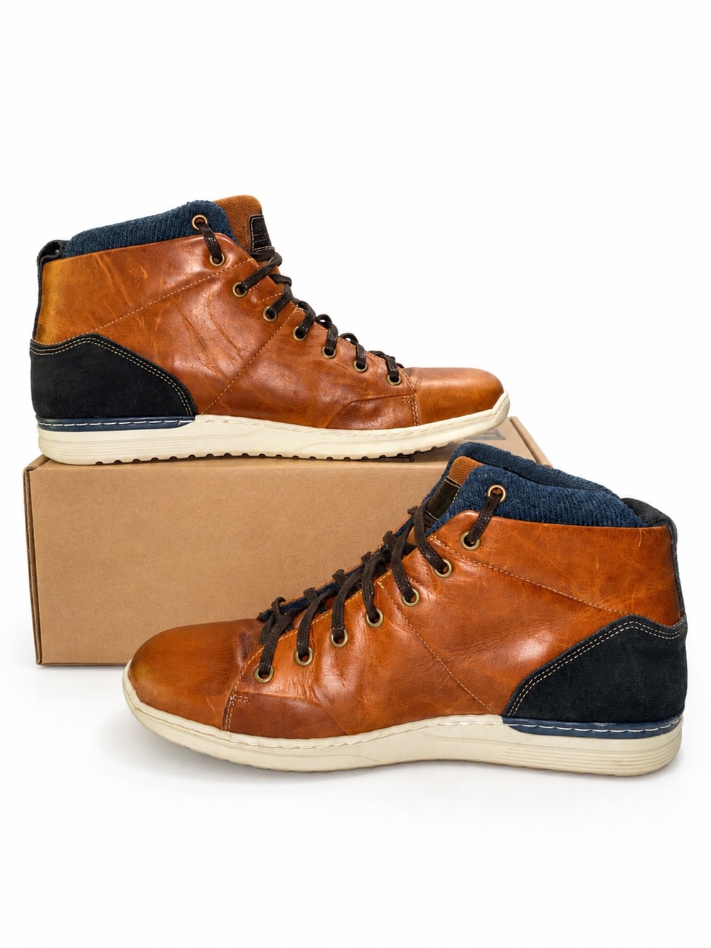 Bullboxer Handcrafted Brown Leather High Top Sneakers Boots Men’s Size 11 M - Picture 2 of 9